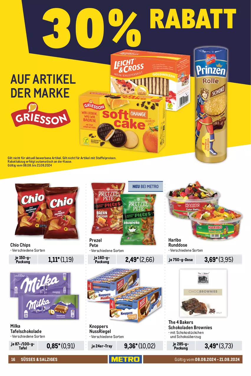 Aktueller Prospekt Metro - Food-NonFood - von 08.08 bis 21.08.2024 - strona 16 - produkty: alkohol, alkoholfreie getränke, Alwa, auto, Benediktiner, bier, bitburger, bitburger pils, brownie, brownies, burger, chio chips, chips, coca-cola, cola, eis, eistee, elle, erdinger, flasche, gerolsteine, gerolsteiner, getränk, getränke, haribo, Hohes C, knoppers, LG, milka, mineralwasser, natur, natura, nuss, nussriegel, orange, orangen, orangensaft, Palette, pfanne, Pfanner, pils, pilsner, pilsner urquell, reis, riegel, saft, salz, schoko, schokolade, schokoladen, steiner, tafelschokolade, tee, Ti, tisch, vita, volvic, wasser, weissbier