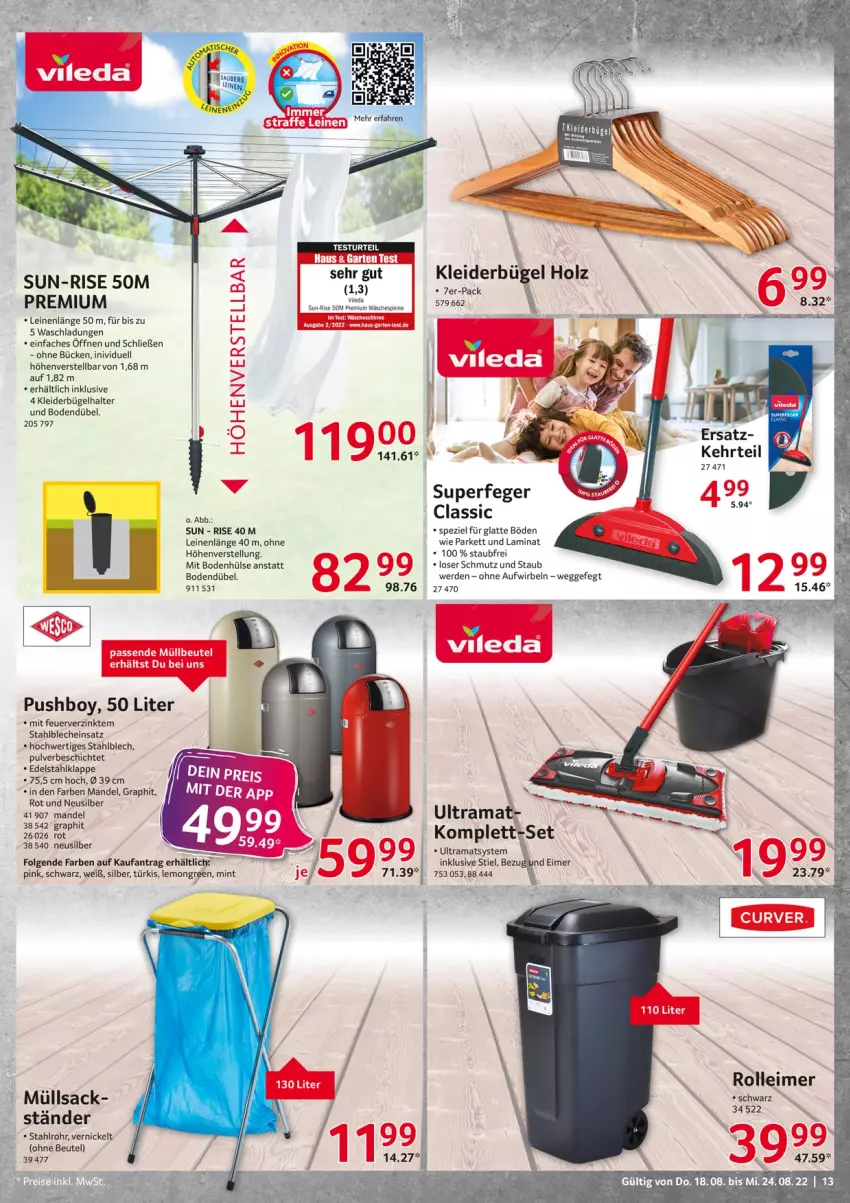 Aktueller Prospekt Selgros - Nonfood - von 18.08 bis 24.08.2022 - strona 13 - produkty: beutel, bügel, eimer, erde, Garten, Holz, kleid, kleider, kleiderbügel, laminat, latte, leimer, leine, LG, mandel, mint, müllbeutel, rollei, sac, Spezi, Ti, wäschespinne