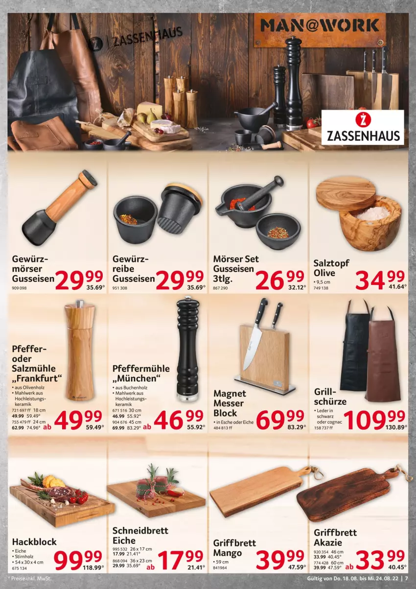 Aktueller Prospekt Selgros - Nonfood - von 18.08 bis 24.08.2022 - strona 7 - produkty: buch, Cognac, eis, gewürz, grill, Holz, LG, mango, messer, olive, oliven, pfeffer, Pfeffermühle, salz, Salzmühle, Schürze, Ti, topf