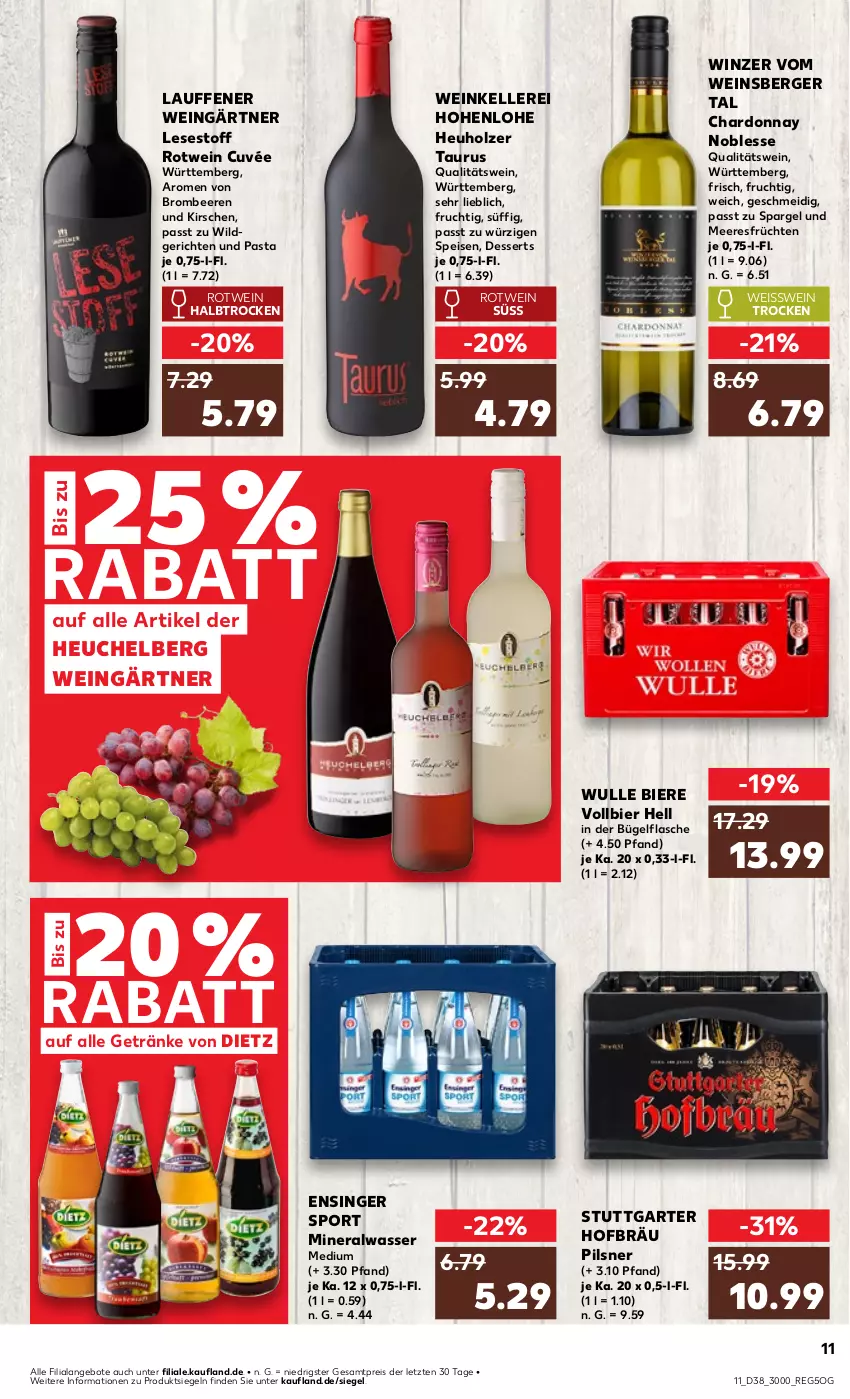 Aktueller Prospekt Kaufland - Prospekt - von 19.09 bis 25.09.2024 - strona 11 - produkty: Alwa, angebot, angebote, beere, beeren, Berger, bier, Biere, brombeere, brombeeren, bügel, bügelflasche, chardonnay, cuvée, dessert, desserts, eis, elle, flasche, frucht, früchte, früchten, getränk, getränke, Heu, Holz, kirsch, kirsche, kirschen, meeresfrüchte, mineralwasser, Mineralwasser Medium, pasta, pils, pilsner, qualitätswein, reis, rotwein, spargel, Sport, Ti, wasser, wein, Wild, ZTE