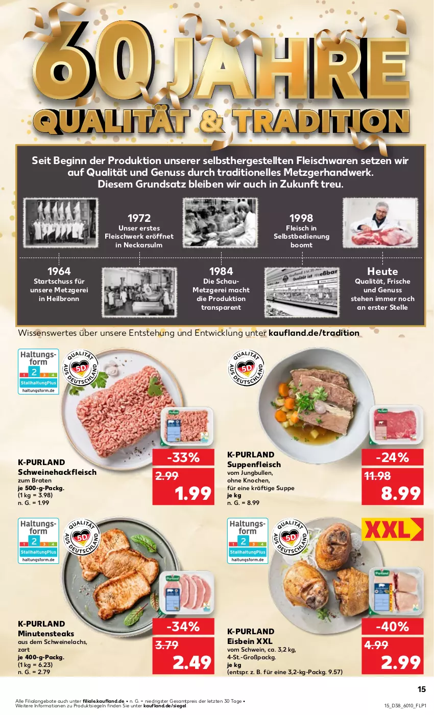 Aktueller Prospekt Kaufland - Prospekt - von 19.09 bis 25.09.2024 - strona 15 - produkty: angebot, angebote, braten, eis, elle, fleisch, fleisch in selbstbedienung, fleischwaren, gin, hackfleisch, Heu, jungbullen, lachs, mac, minutensteaks, nuss, purland, reis, schwein, schweine, Schweinehackfleisch, Schweinelachs, steak, steaks, suppe, suppen, suppenfleisch, Ti, wein, weine, WICK, ZTE