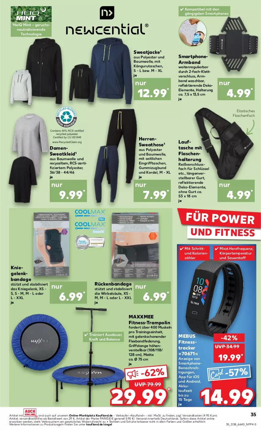 Aktueller Prospekt Kaufland - Prospekt - von 19.09 bis 25.09.2024 - strona 35 - produkty: akku, Armband, asti, auer, Bau, baumwolle, eis, ente, erde, fitnesstracker, flasche, hose, Jacke, kleid, kraft, mint, ndk, Parkside, Rauch, rel, schuhe, smartphone, smartphones, Sweathose, sweatjacke, Sweatkleid, Tasche, taschen, Ti, Tiere, tisch, Trampolin, versandkostenfrei, wolle