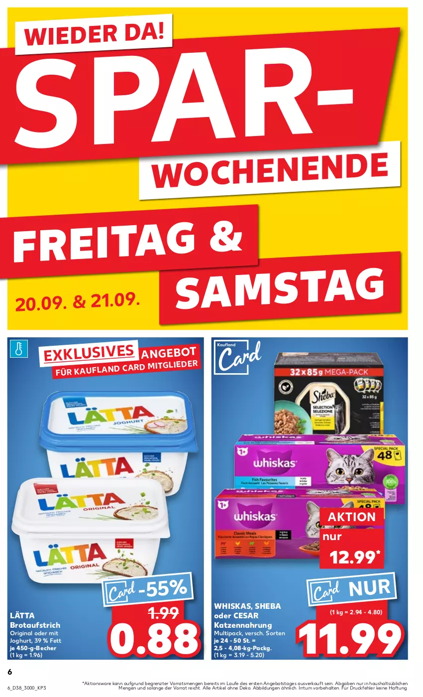 Aktueller Prospekt Kaufland - Prospekt - von 19.09 bis 25.09.2024 - strona 6 - produkty: angebot, aufstrich, Becher, brot, brotaufstrich, gin, joghur, joghurt, katzennahrung, lätta, sheba, Ti, whiskas, ZTE