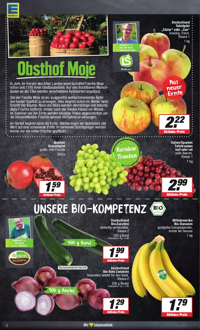 Aktueller Prospekt E Center - Angebote der Woche - von 18.09 bis 23.09.2023 - strona 2 - produkty: apfel, banane, bananen, Bau, beere, beeren, beutel, bio, bio-bananen, Blüte, eis, elle, erde, frucht, früchte, gin, grana, Granatäpfel, mars, nuss, obst, Rana, reifen, reis, Rote Zwiebel, rwe, salat, schnitten, tafeläpfel, tafeltrauben, Ti, trauben, zucchini, zwiebel, zwiebeln