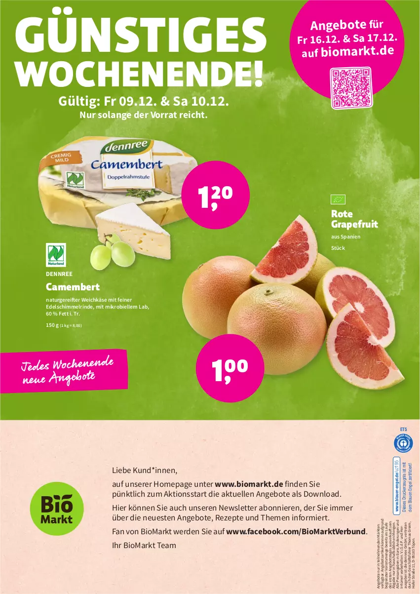 Aktueller Prospekt Denns Biomarkt - Prospekte - von 07.12 bis 17.12.2022 - strona 12 - produkty: angebot, angebote, auer, bio, camembert, dennree, drucker, eis, elle, Engel, erde, grapefruit, Käse, kerze, natur, Omep, reis, rezept, rezepte, rind, Ti, weichkäse, ZTE