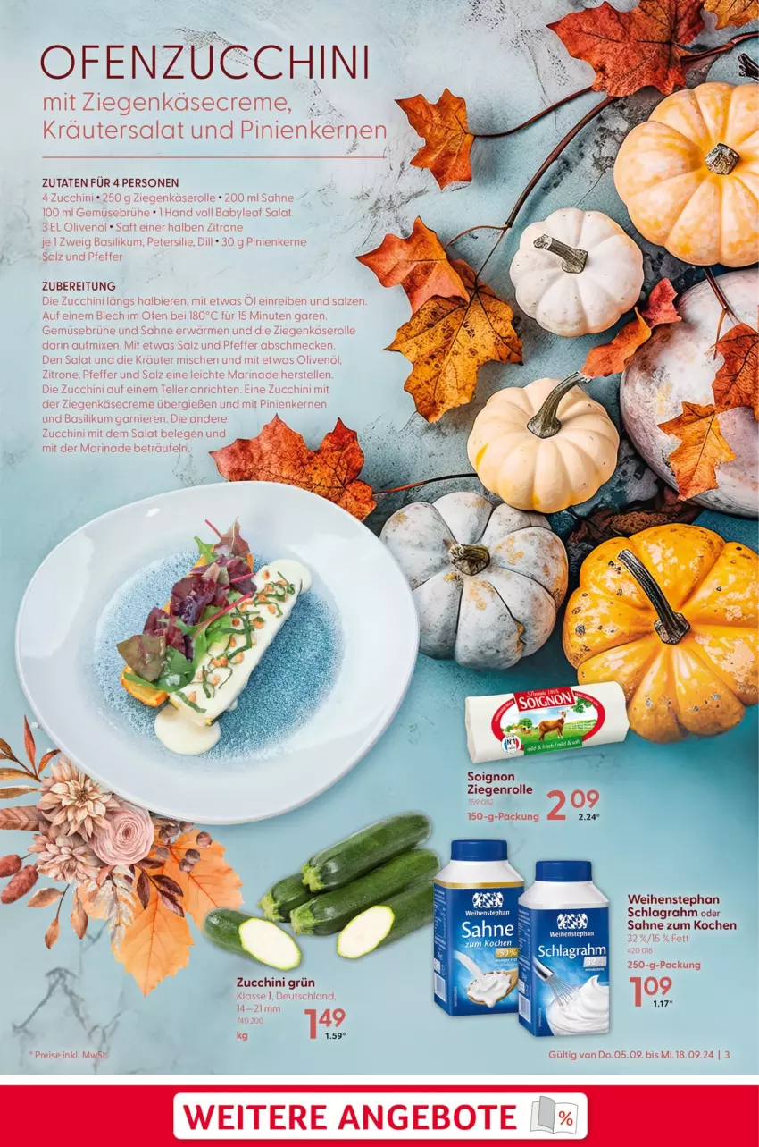 Aktueller Prospekt Selgros - Herbst Rezepte - von 05.09 bis 18.09.2024 - strona 3 - produkty: angebot, angebote, Anrichte, basilikum, bier, Biere, Brühe, creme, eis, elle, garnier, Gemüsebrühe, Käse, Kraut, kräuter, marinade, Ofen, olive, oliven, olivenöl, petersilie, pfeffer, pinienkerne, reis, saft, sahne, salat, salz, schlagrahm, teller, Ti, weihenstephan, ziegenkäse, zitrone, zucchini