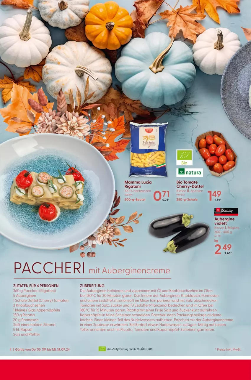 Aktueller Prospekt Selgros - Herbst Rezepte - von 05.09 bis 18.09.2024 - strona 4 - produkty: ACC, aubergine, bio, gin, mam, natur, natura, Ti, tomate