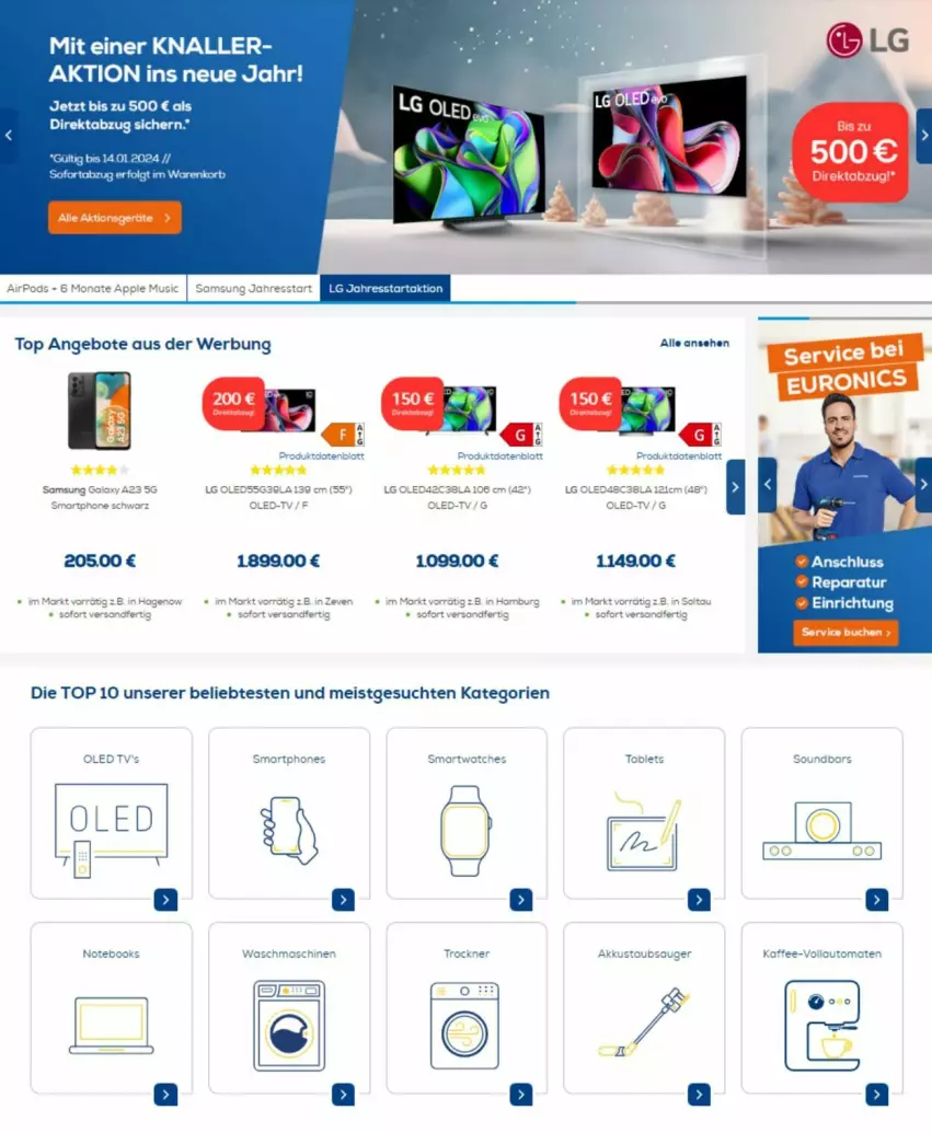 Aktueller Prospekt Euronics - Prospekte - von 08.01 bis 21.01.2024 - strona 1 - produkty: angebot, angebote, notebook, notebooks, Samsung, Ti, waschmaschine, waschmaschinen