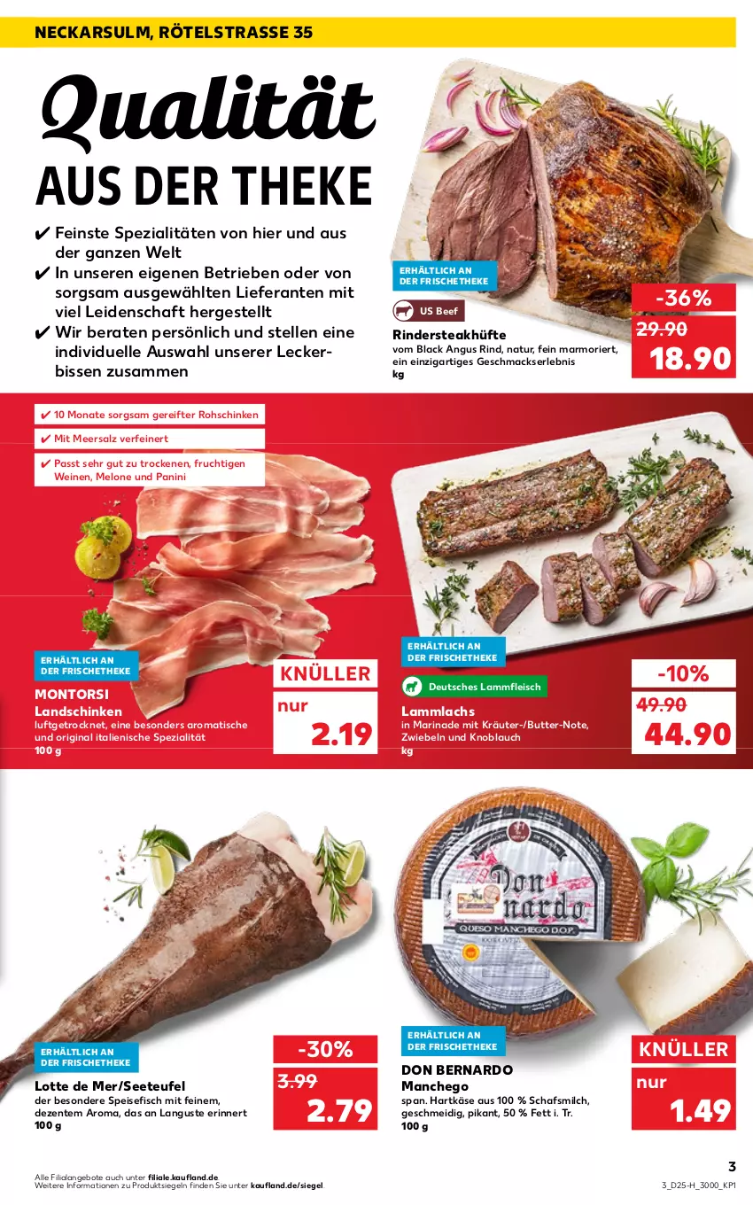 Aktueller Prospekt Kaufland - Spezielle Angebote - von 23.06 bis 29.06.2022 - strona 3 - produkty: angebot, angebote, beef, butter, eis, elle, ente, fisch, fleisch, frucht, gin, hartkäse, Käse, knoblauch, kräuter, lachs, lack, lamm, Lammfleisch, landschinken, mac, Manchego, marinade, meersalz, melone, milch, montorsi, natur, rind, rinder, Rindersteak, rohschinken, salz, schinken, Spezi, steak, steakhüfte, Ti, tisch, wein, weine, zwiebel, zwiebeln