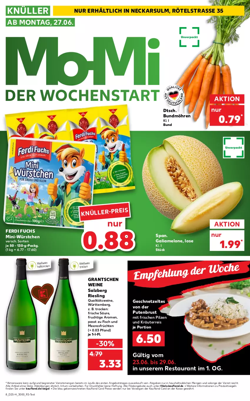 Aktueller Prospekt Kaufland - Spezielle Angebote - von 23.06 bis 29.06.2022 - strona 8 - produkty: angebot, angebote, Bundmöhren, eis, erde, ferdi fuchs, fisch, Fisch und Meeresfrüchte, frucht, früchte, früchten, galiamelone, geschnetzeltes, kräuter, meeresfrüchte, melone, Mini-Würstchen, möhren, pilze, pute, putenbrust, qualitätswein, qualitätsweine, reis, riesling, salz, Ti, wein, weine, Weißwein, würstchen, Zelt, ZTE