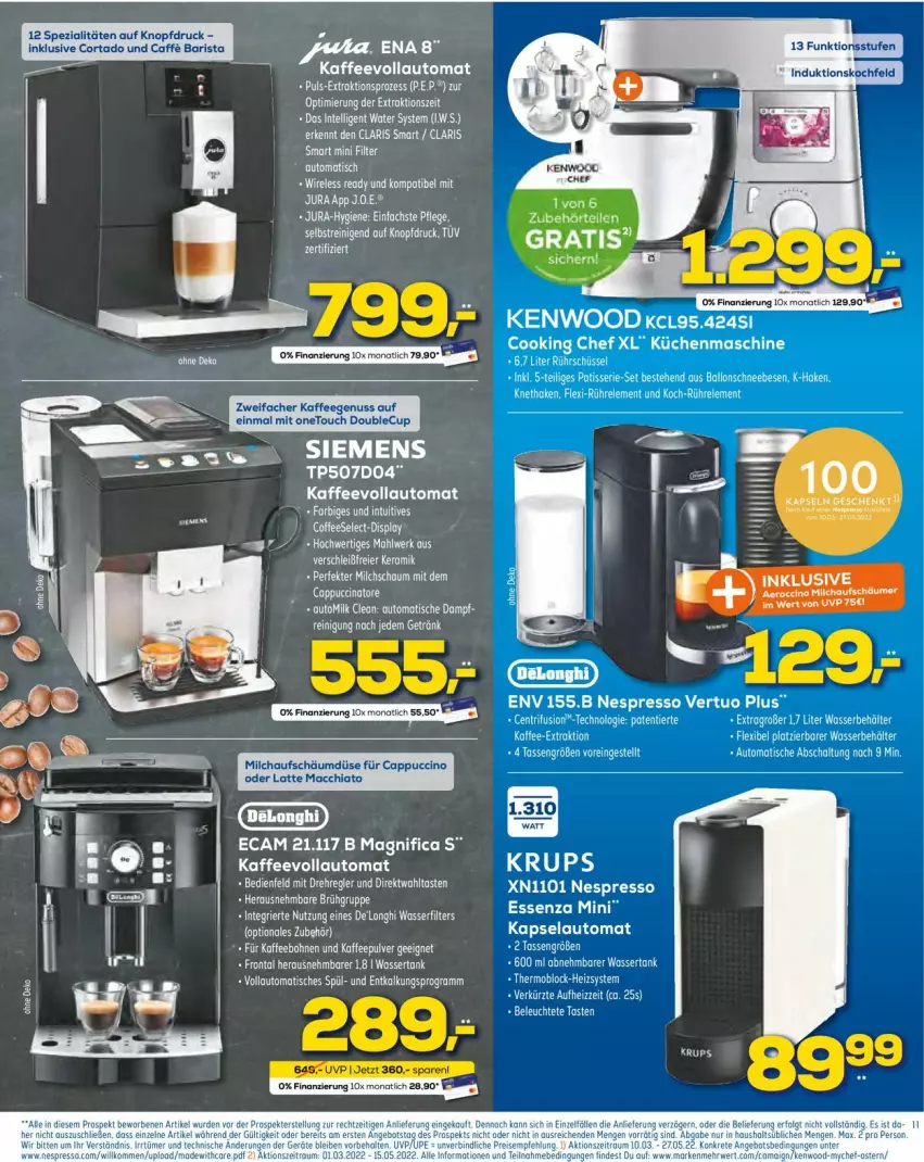 Aktueller Prospekt Euronics - Prospekte - von 27.04 bis 04.05.2022 - strona 11 - produkty: ACC, auto, ball, Bau, bohne, bohnen, Brei, caffe, Cap, cappuccino, chia, cin, delonghi, espresso, Intel, Jura, kaffee, kaffeegenuss, kaffeevollautomat, küche, Küchen, küchenmaschine, latte, latte macchiato, mac, macchiato, milch, nespresso, nuss, rel, Schneebesen, Spezi, tee, Ti, tisch, wasser, wasserfilter, Yo, ZTE