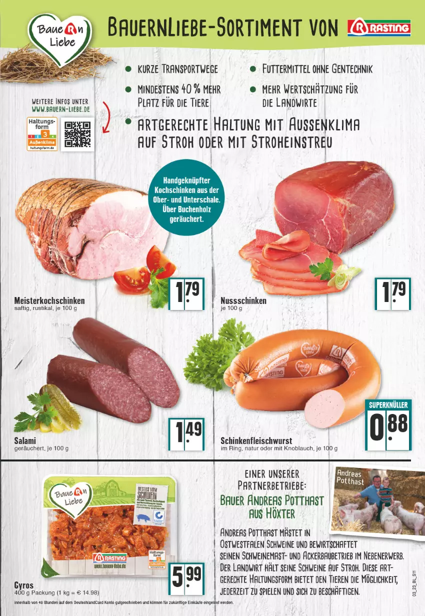 Aktueller Prospekt E Center - Angebote der Woche - von 16.01 bis 21.01.2023 - strona 11 - produkty: auer, Bau, Bauer, eis, ente, fleisch, fleischwurst, gyros, knoblauch, kochschinken, Meister, mit knoblauch, natur, nuss, ring, rwe, saft, salami, schinken, schinkenfleischwurst, schwein, schweine, Spiele, Sport, Ti, Tiere, wein, weine, wurst