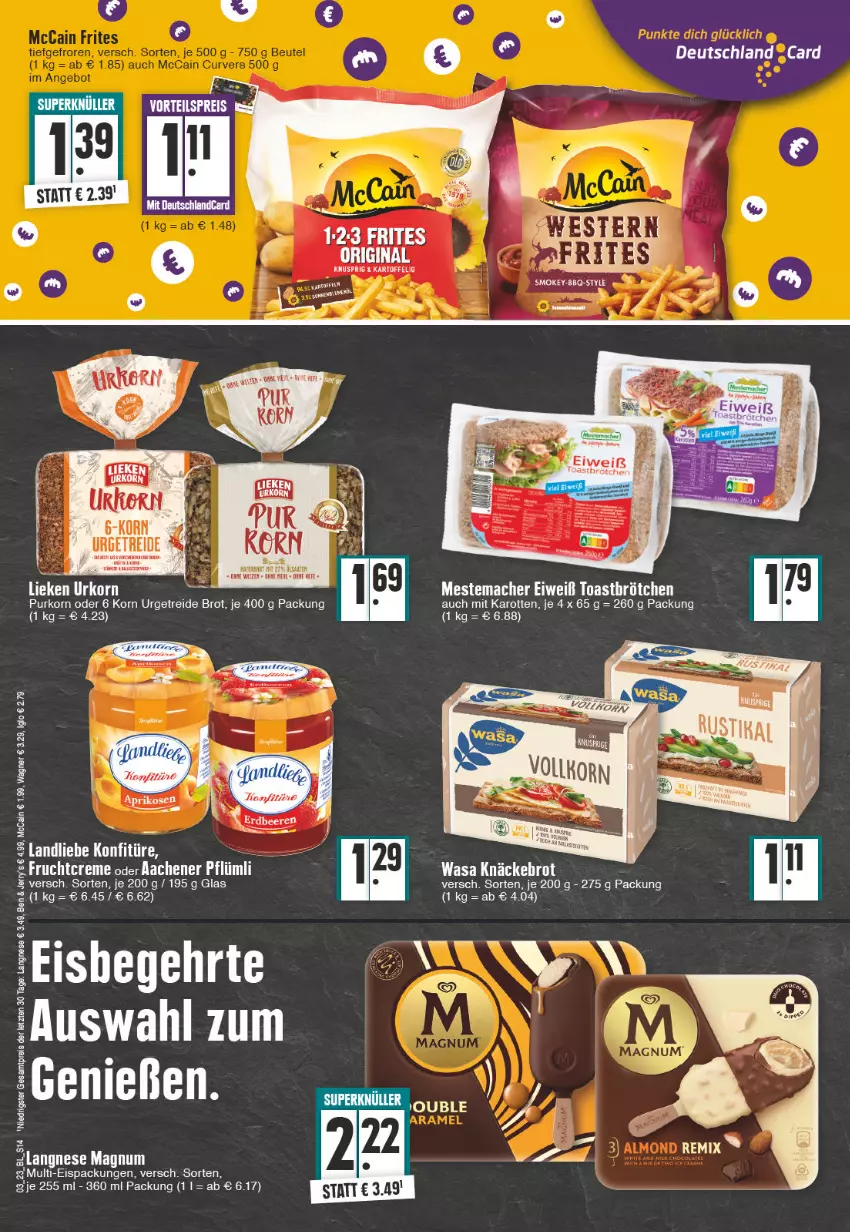 Aktueller Prospekt E Center - Angebote der Woche - von 16.01 bis 21.01.2023 - strona 14 - produkty: aprikose, aprikosen, brot, brötchen, eier, eis, ente, gin, karotten, kartoffel, knäckebrot, konfitüre, korn, landliebe, mac, mestemacher, SANTE, tee, toast, urkorn, wasa