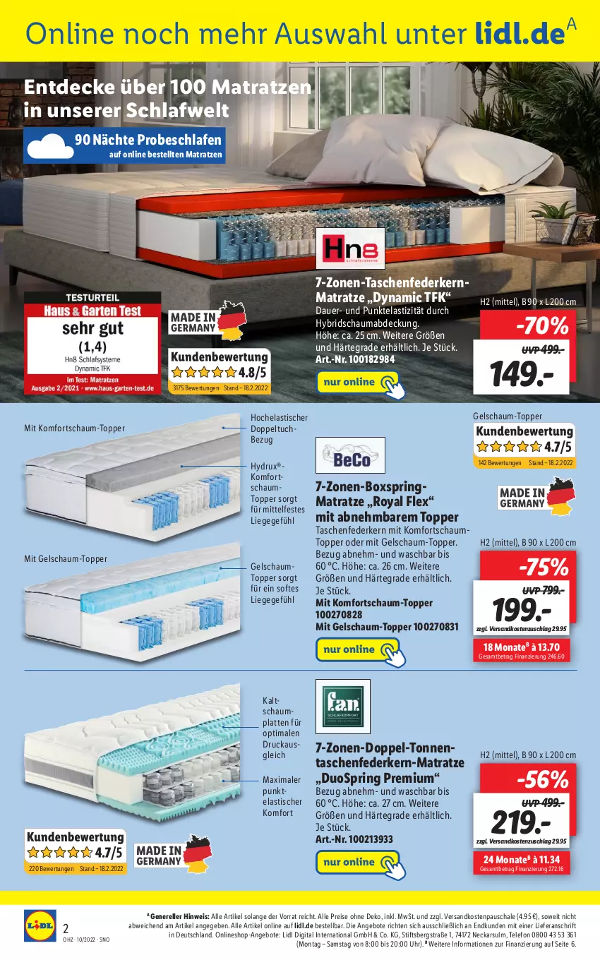 Aktueller Prospekt Lidl - Aktuelle Onlineshop-Highlights - von 07.03 bis 13.03.2022 - strona 2 - produkty: angebot, angebote, asti, auer, decke, eis, elle, federkern, federkernmatratze, Hela, kernmatratze, komfortschaumtopper, latte, Liege, mab, matratze, matratzen, ndk, reis, rel, ring, Schal, Schale, schauma, Tasche, taschen, taschenfederkern-matratze, taschenfederkernmatratze, telefon, Ti, tisch, topper, tuc, uhr