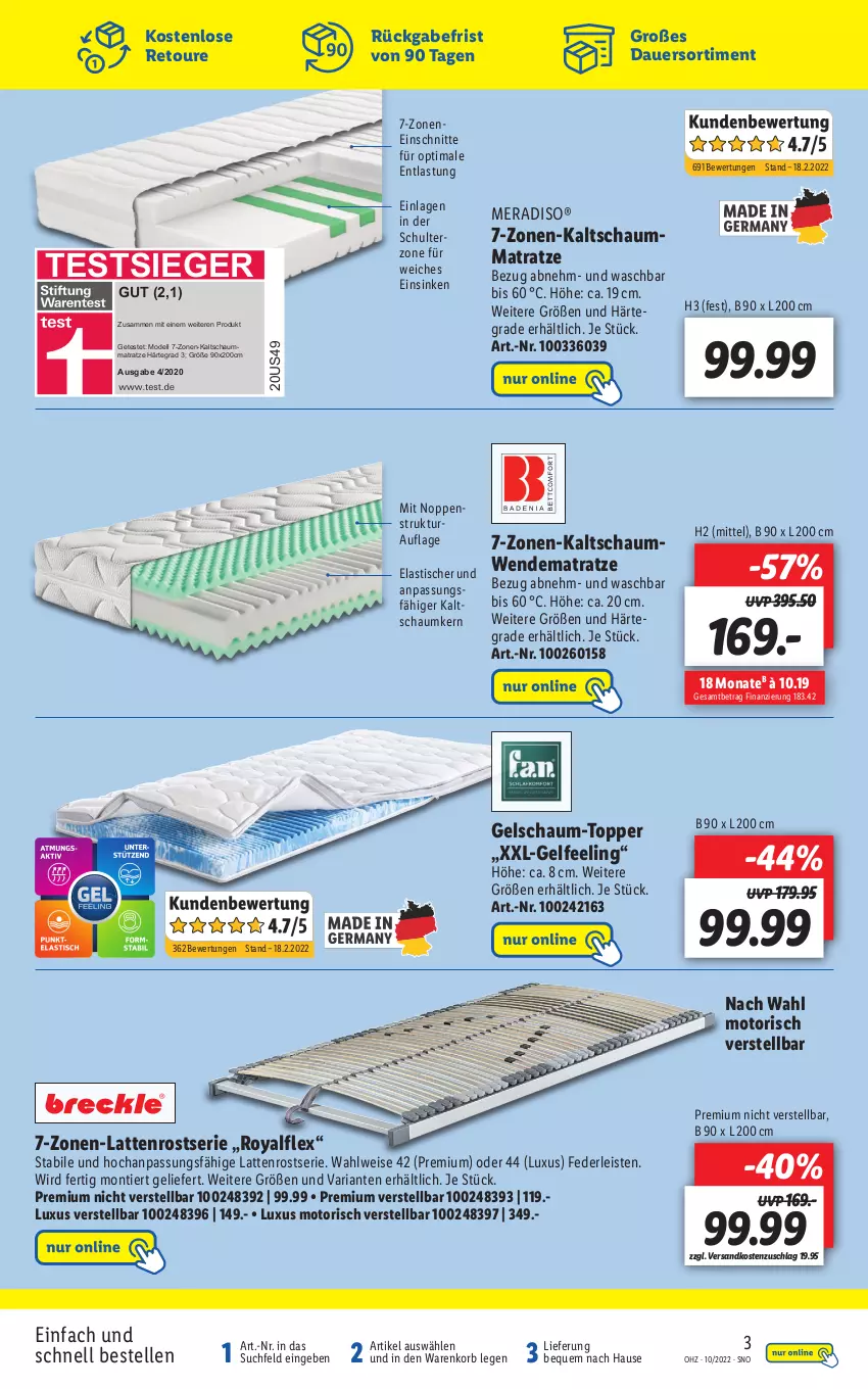 Aktueller Prospekt Lidl - Aktuelle Onlineshop-Highlights - von 07.03 bis 13.03.2022 - strona 3 - produkty: asti, auer, dell, eis, elle, kaltschaummatratze, korb, latte, lattenrost, matratze, meradiso, Mode, ndk, Ria, Schaummatratze, Ti, tisch, topper, wendematratze