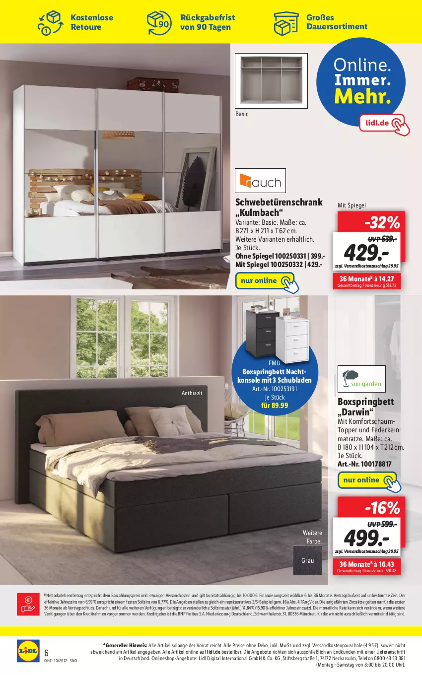 Aktueller Prospekt Lidl - Aktuelle Onlineshop-Highlights - von 07.03 bis 13.03.2022 - strona 6 - produkty: angebot, angebote, auer, bett, boxspringbett, eis, elle, erde, federkern, federkernmatratze, kernmatratze, komfortschaumtopper, matratze, nachtkonsole, ndk, reis, rel, Ria, ring, Schal, Schale, Schrank, schubladen, schwebetürenschrank, spiegel, telefon, Ti, topper, türenschrank, uhr