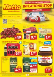 Gazetka promocyjna Netto Marken-Discount - Filial-Angebote - Gazetka - ważna od 18.06 do 18.06.2022 - strona 1 - produkty: angebot, bestpreis, bohne, butter, coca-cola, cola, creme, Dairygold, deutschlandcard, eis, fleisch, fol epi, früchte, gin, hackfleisch, hackfleisch gemischt, irische butter, jacobs, jacobs krönung, kaffee, kirsch, kirsche, kirschen, ndk, Nougatcreme, nuss, nutella, reis, rind, schwein, Streichzart, Ti, versandkostenfrei, wein, ZTE