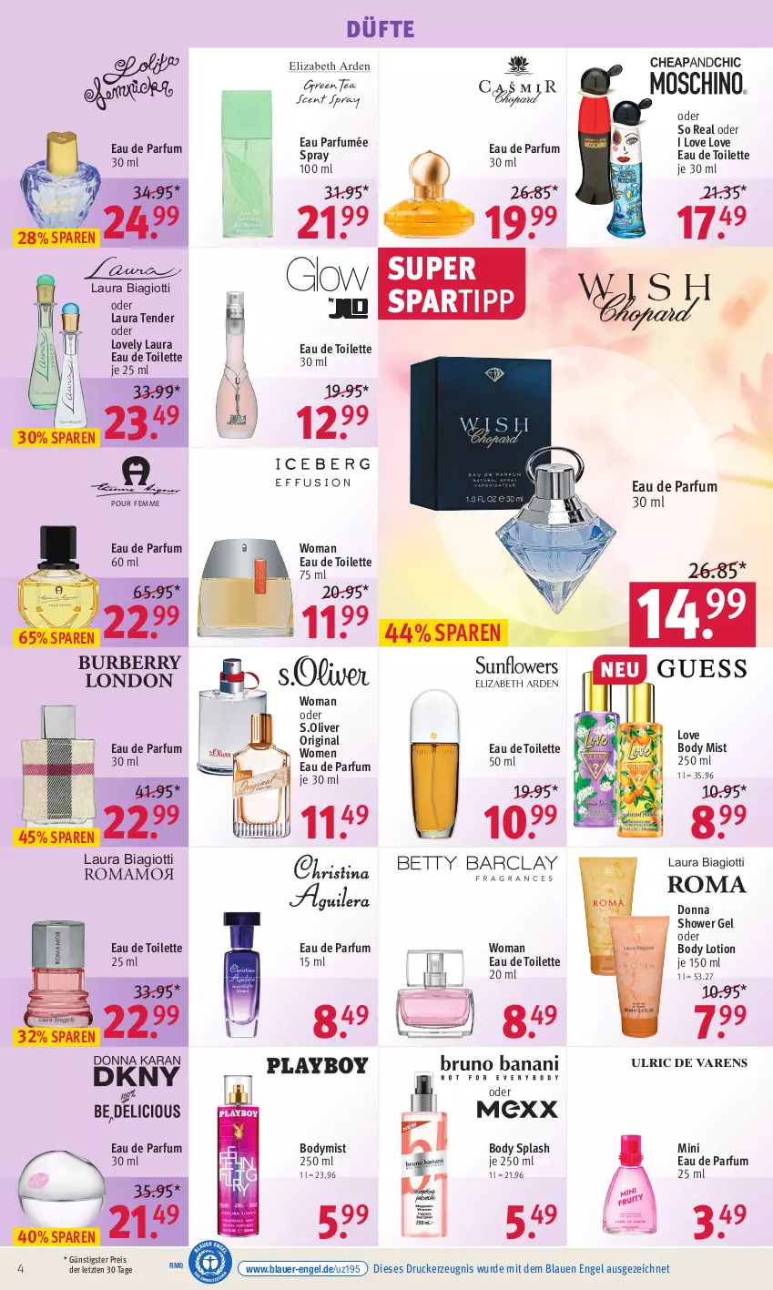 Aktueller Prospekt Rossmann - Prospekte - von 26.06 bis 30.06.2023 - strona 4 - produkty: auer, body, body lotion, drucker, Eau de parfum, eau de parfum 30 ml, eau de toilette, eau de toilette 30 ml, eau de toilette 50 ml, eis, Engel, gin, kerze, laura biagiotti, Lotion, olive, parfum, reis, s.oliver, spartipp, tender, Ti, ZTE