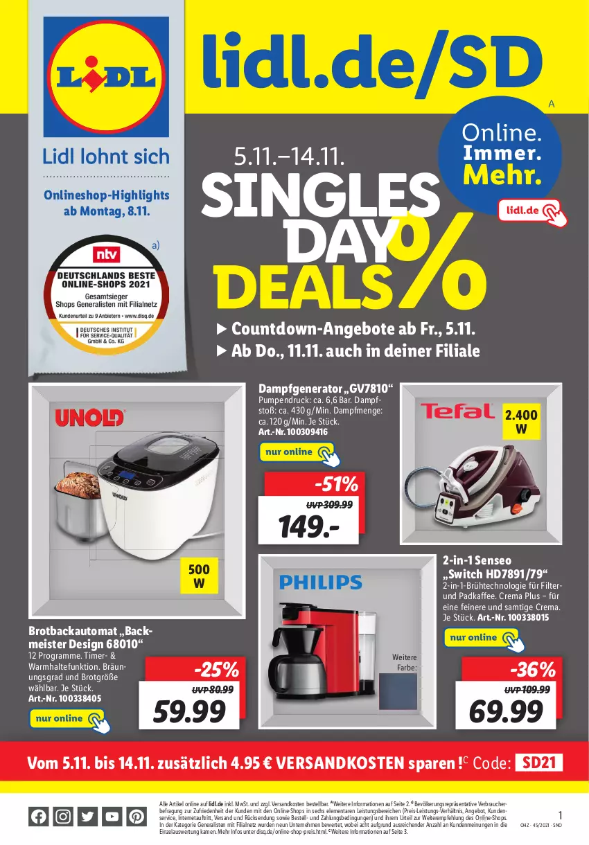 Aktueller Prospekt Lidl - Onlineshop-Highlights der Woche - von 08.11 bis 14.11.2021 - strona 1