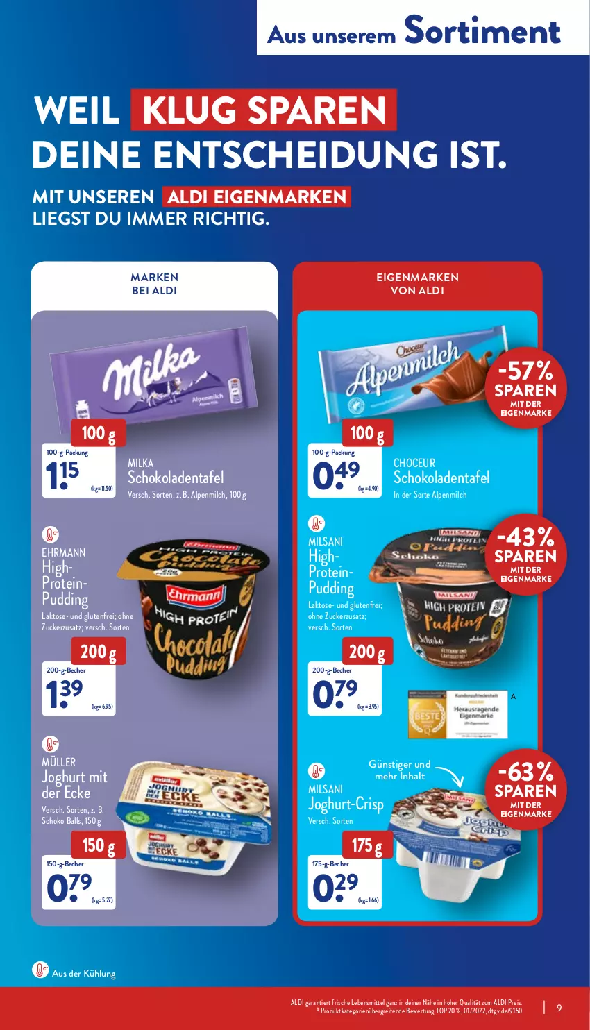 Aktueller Prospekt Aldi Nord - Aldi-Aktuell - von 30.05 bis 04.06.2022 - strona 9 - produkty: aldi, alpenmilch, ball, Becher, ehrmann, eis, HP, joghur, joghurt, joghurt mit der ecke, lebensmittel, milch, milka, Müller, pudding, reifen, reis, schoko, schoko balls, schokolade, schokoladen, Ti, zucker