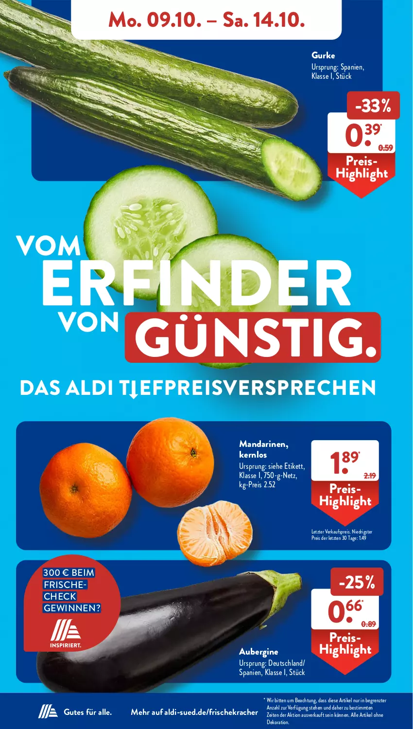 Aktueller Prospekt AldiSud - NÄCHSTE WOCHE - von 09.10 bis 14.10.2023 - strona 4 - produkty: aldi, alle artikel ohne dekoration, aubergine, dekoration, eis, gin, gurke, kracher, mandarine, mandarinen, reis, Ti, ZTE