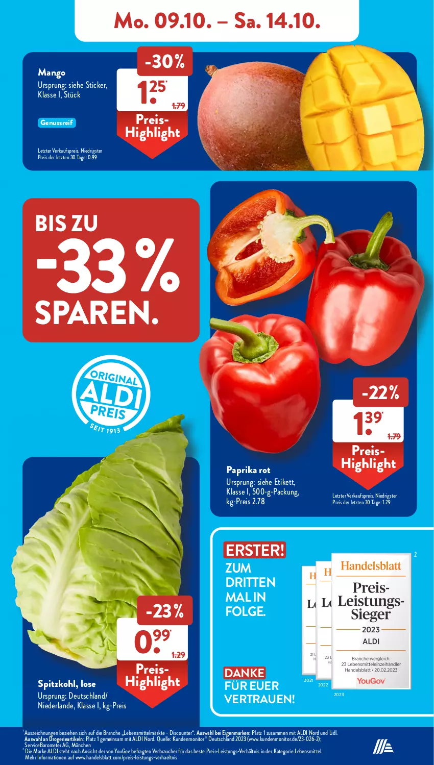 Aktueller Prospekt AldiSud - NÄCHSTE WOCHE - von 09.10 bis 14.10.2023 - strona 5 - produkty: aldi, discount, eis, elle, lebensmittel, LG, mango, monitor, nuss, paprika, paprika rot, Rauch, reis, spitzkohl, Ti, Yo, ZTE