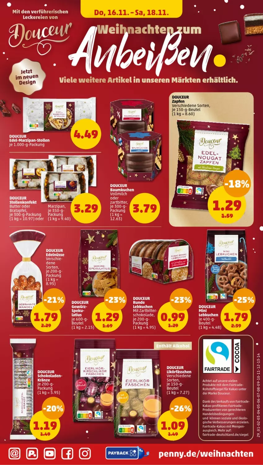 Aktueller Prospekt Penny - Prospekte - von 13.11 bis 18.11.2023 - strona 29 - produkty: apfel, Bau, beutel, butter, kakao, kuchen, likör, marzipan, schoko, schokolade, schokoladen, Stollen, Ti, Tiere, weihnachten