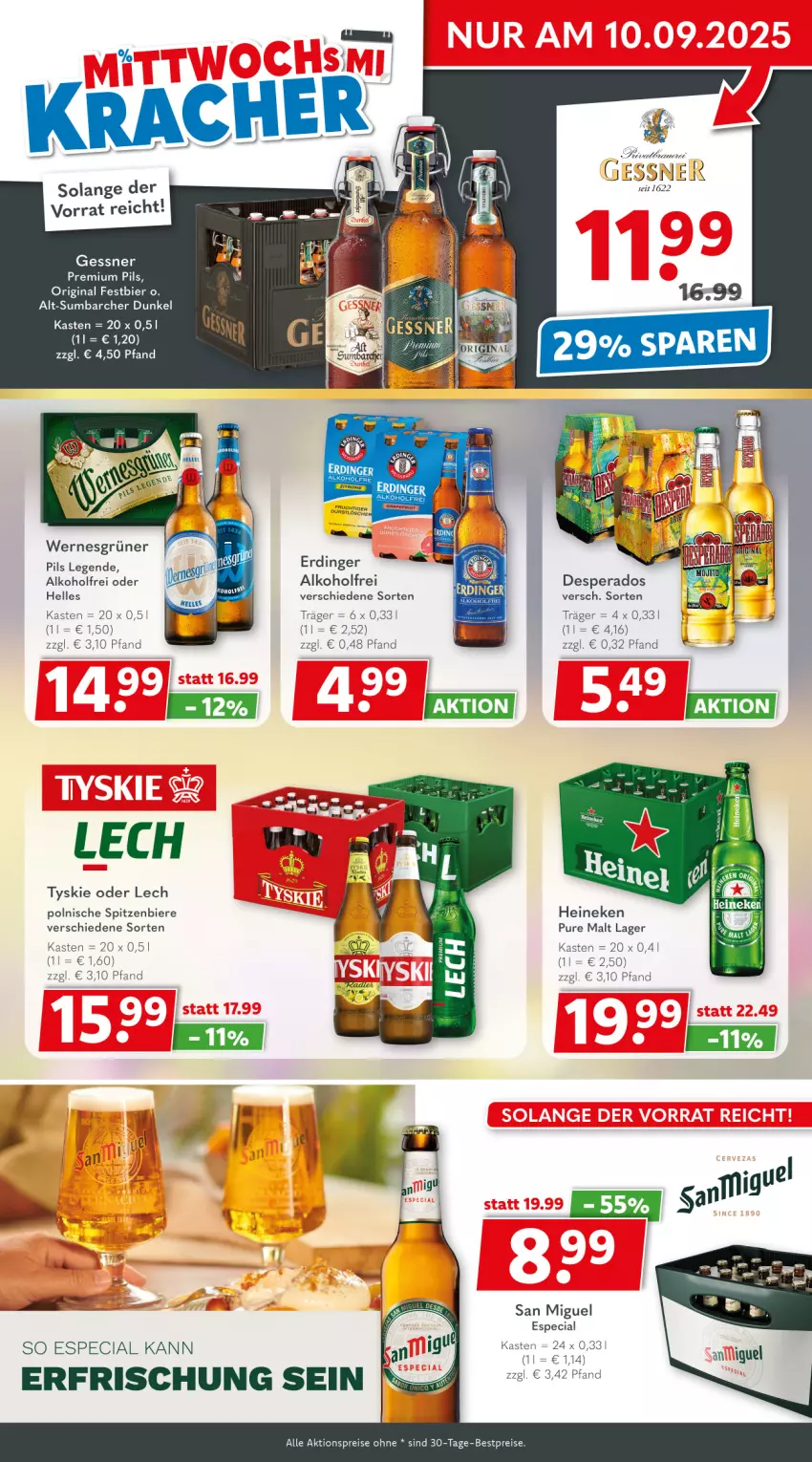 Aktueller Prospekt Getraenkeland - von 31.08 bis 12.09.2025 - strona 3 - produkty: aktionspreis, alkohol, bestpreis, bestpreise, bier, Biere, desperados, eis, elle, erdinger, Gessner, gin, heineken, pils, reis, Ti, tyskie