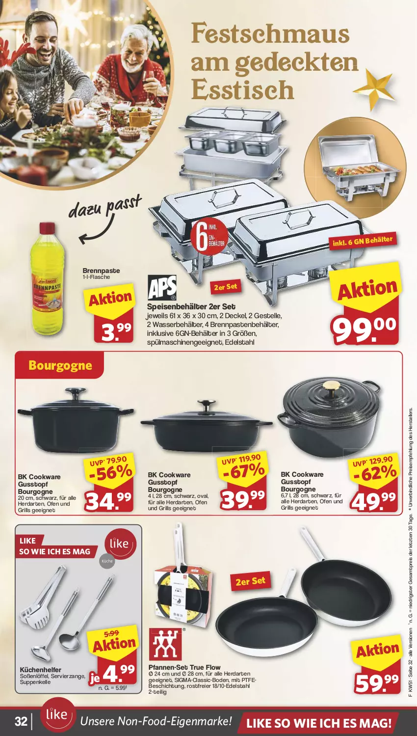 Aktueller Prospekt Famila - Prospekte - von 16.12 bis 24.12.2024 - strona 32 - produkty: Behälter, Bourgogne, Brennpaste, Cookware, decke, Deckel, edelstahl, eier, eis, elle, esstisch, flasche, grill, herdarten, küche, Küchen, Küchenhelfer, Löffel, Maus, Ofen, pfanne, pfannen, pfannen-set, reis, sigma, Soße, spülmaschinen, suppe, suppen, teller, Ti, tisch, topf, wasser, ZTE