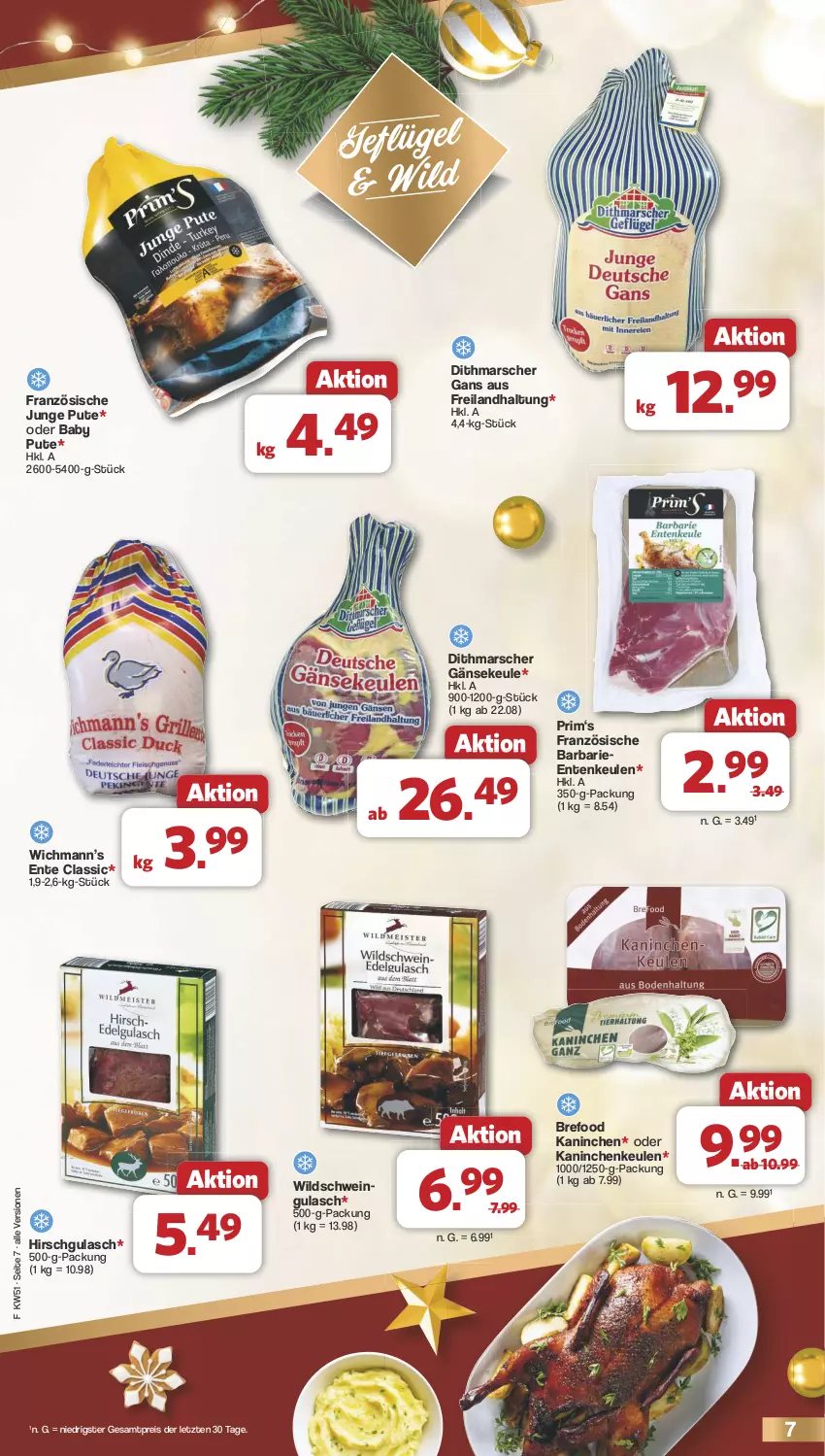 Aktueller Prospekt Famila - Prospekte - von 16.12 bis 24.12.2024 - strona 7 - produkty: Bref, eis, ente, Entenkeule, Geflügel, gulasch, Kaninchenkeule, mars, pute, reis, schwein, Ti, wein, Wild, Wildschwein, ZTE