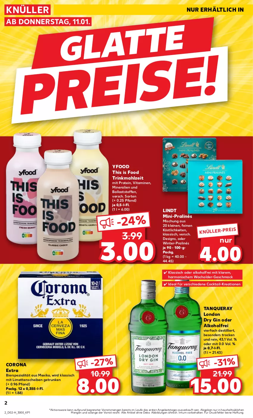 Aktueller Prospekt Kaufland - Extra-Angebote - von 11.01 bis 17.01.2024 - strona 2 - produkty: alkohol, angebot, ball, bier, cocktail, corona, corona extra, dry gin, eis, gin, leine, limette, limetten, lindt, london dry, london dry gin, mac, Mett, metten, Spezi, Tanqueray, Ti, vita, Vitamine, ZTE