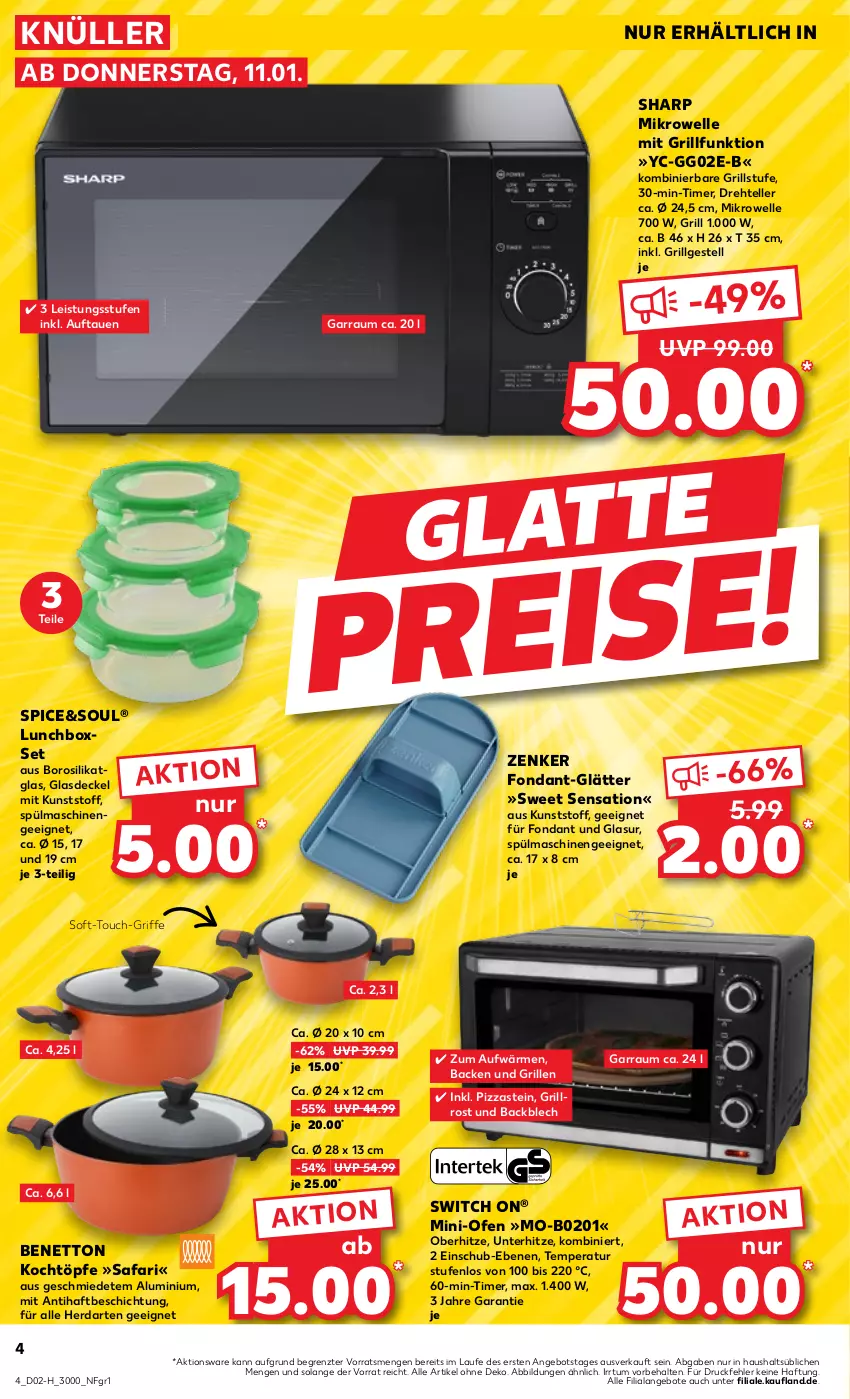 Aktueller Prospekt Kaufland - Extra-Angebote - von 11.01 bis 17.01.2024 - strona 4 - produkty: angebot, angebote, decke, Deckel, eis, elle, garraum, Glasdeckel, grill, grillrost, herdarten, latte, LG, lunchbox, mikrowelle, Ofen, pizza, Sharp, spülmaschinen, teller, Ti, timer, ZTE