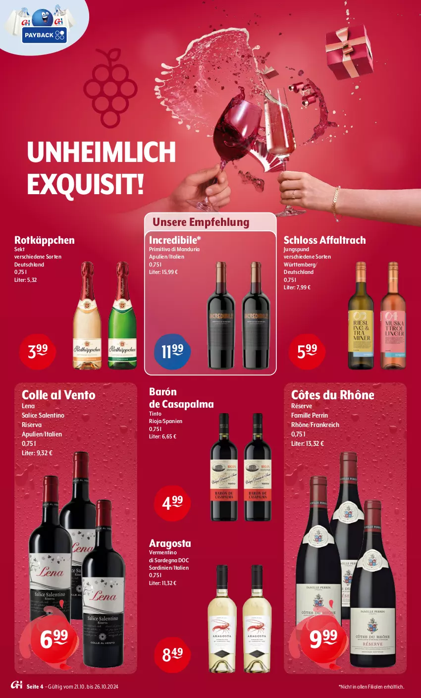 Aktueller Prospekt Getraenke Hoffmann - Prospekte - von 21.10 bis 26.10.2024 - strona 4 - produkty: primitivo, Ria, rioja, riserva, rotkäppchen, sekt, Ti