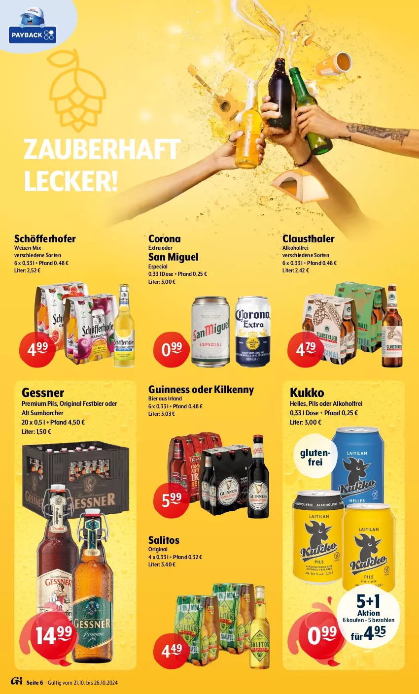 Aktueller Prospekt Getraenke Hoffmann - Prospekte - von 21.10 bis 26.10.2024 - strona 6 - produkty: alkohol, aust, bier, clausthaler, corona, corona extra, elle, Gessner, gin, Guinness, Kilkenny, pils, premium pils, schöfferhofer, Ti