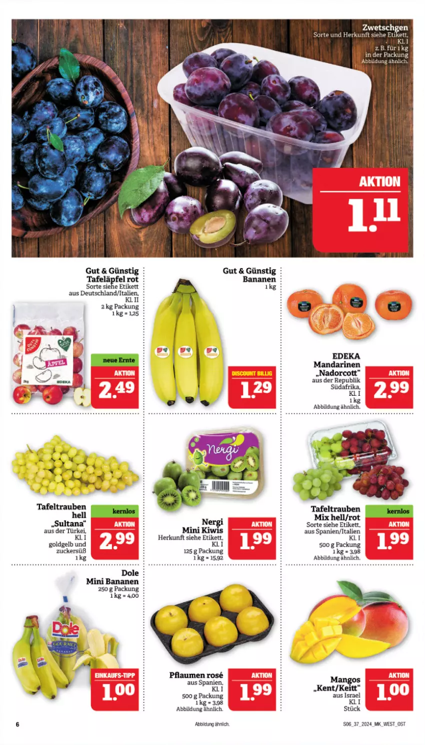 Aktueller Prospekt Marktkauf - Prospekt - von 08.09 bis 14.09.2024 - strona 10 - produkty: deka, kiwi, mandarine, mandarinen, mango, mangos, pflaume, pflaumen, tafeltrauben, Ti, trauben, zucker