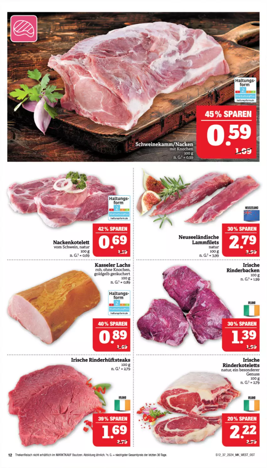 Aktueller Prospekt Marktkauf - Prospekt - von 08.09 bis 14.09.2024 - strona 16 - produkty: Bau, eis, fleisch, hüftsteak, hüftsteaks, kasseler, kotelett, lachs, natur, nuss, reis, rind, rinder, schwein, schweine, steak, steaks, wein, weine, ZTE