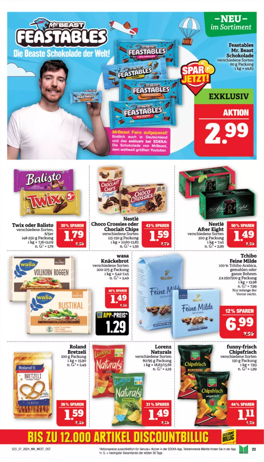 Aktueller Prospekt Marktkauf - Prospekt - von 08.09 bis 14.09.2024 - strona 27 - produkty: after eight, aktionspreis, balisto, bohne, bohnen, brot, chips, chipsfrisch, choclait chips, choco crossies, crossies, deka, discount, eis, knäckebrot, lorenz, natur, natura, nuss, reis, schoko, schokolade, Tchibo, Ti, twix, wasa, ZTE