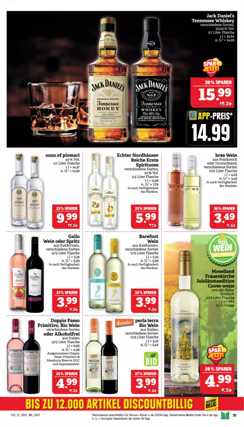 Aktueller Prospekt Marktkauf - Prospekt - von 08.09 bis 14.09.2024 - strona 29 - produkty: aktionspreis, alkohol, bio, bree, deka, doppio passo, eis, flasche, gallo, nuss, ouzo, passo, perla, primitivo, reis, Ria, riserva, sim, tennessee whiskey, Ti, wein, whiskey, ZTE