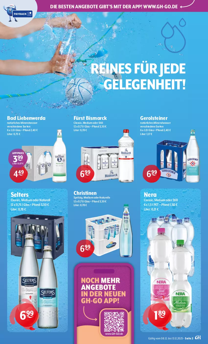 Aktueller Prospekt Getraenke Hoffmann - Prospekte - von 08.12 bis 13.12.2025 - strona 2 - produkty: Alwa, angebot, angebote, Bad, Bad Liebenwerda, bismarck, eis, elle, gerolsteine, gerolsteiner, mineralwasser, natur, natürliches mineralwasser, reis, rel, Selters, steiner, Ti, wasser