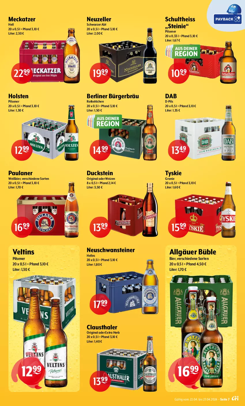 Aktueller Prospekt Getraenke Hoffmann - Prospekte - von 22.04 bis 27.04.2024 - strona 7 - produkty: aust, berliner, bier, clausthaler, Duck, eis, elle, gin, holsten, holsten pilsener, LG, Paula, paulaner, pils, pilsener, Schultheiss, steiner, Ti, tyskie, veltins, veltins pilsener