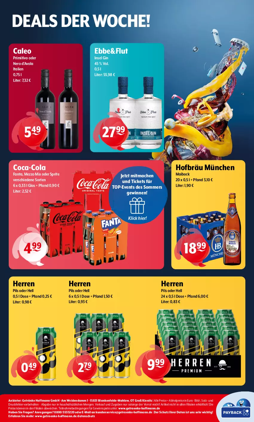 Aktueller Prospekt Getraenke Hoffmann - Prospekte - von 22.04 bis 27.04.2024 - strona 8 - produkty: abholpreise, coca-cola, cola, eis, fanta, getränk, getränke, gewinnspiel, gin, mac, Mezzo Mix, nero, oder sprite, pils, primitivo, reis, Spiele, sprite, Ti