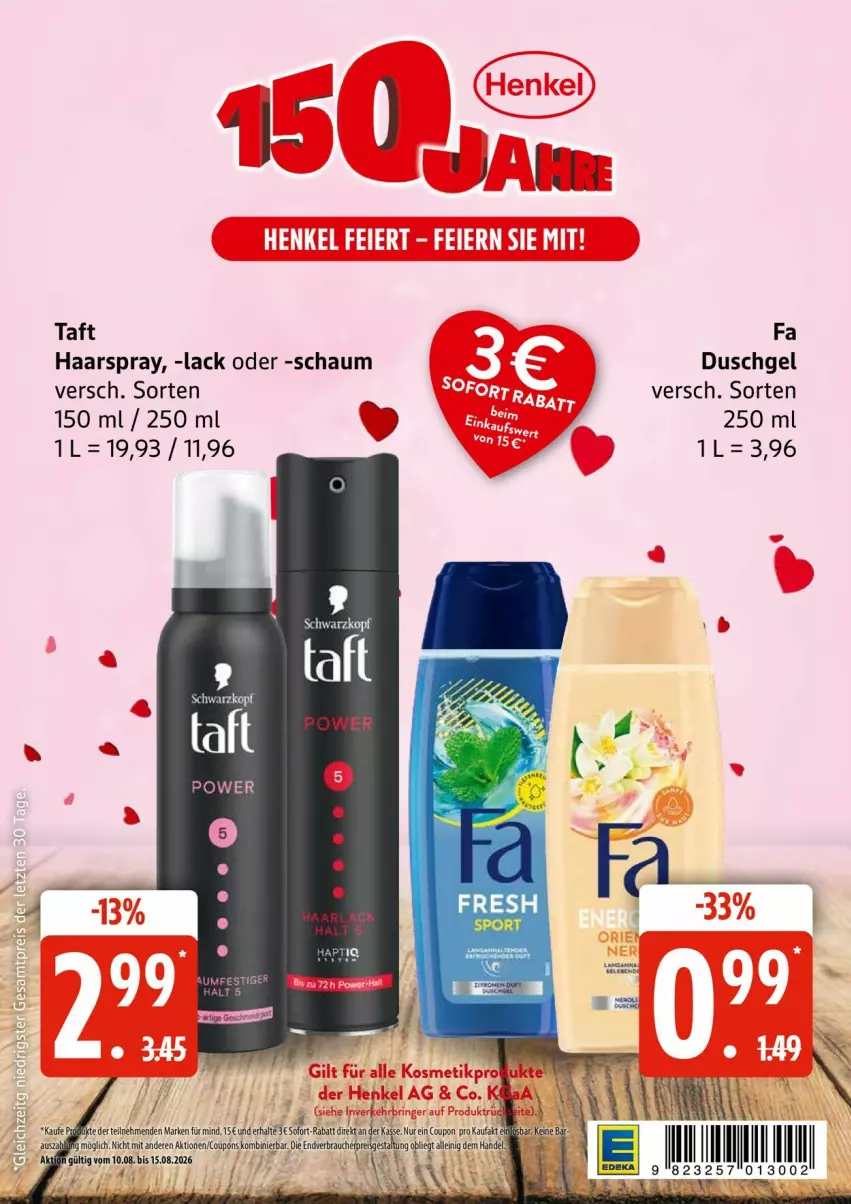 Aktueller Prospekt Edeka - Prospekte - von 10.08 bis 15.08.2026 - strona 27 - produkty: duschgel, haarspray, lack, ring, Taft, Ti