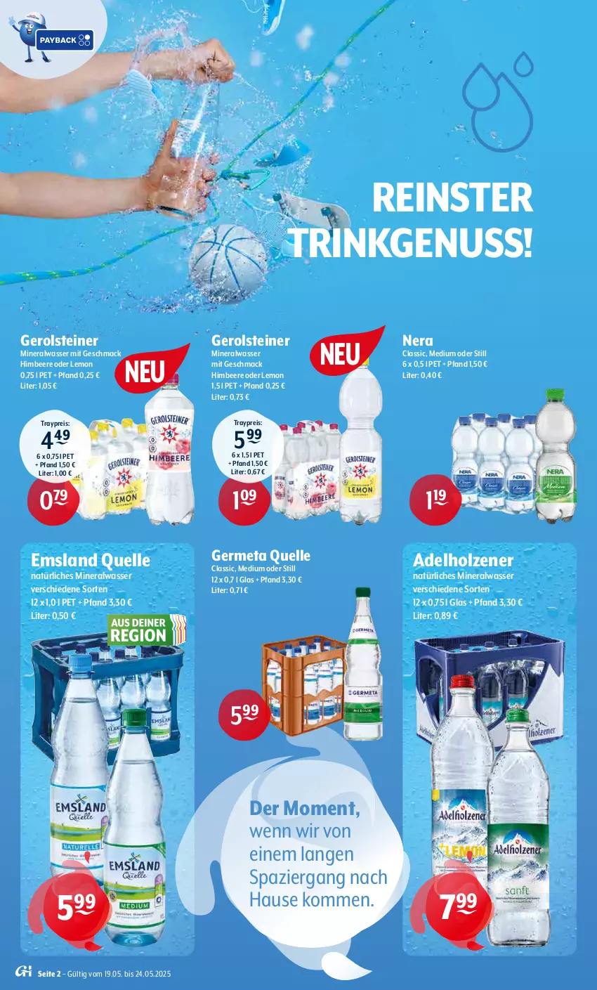 Aktueller Prospekt Getraenke Hoffmann - Prospekte - von 19.05 bis 24.05.2025 - strona 2 - produkty: adelholzener, Alwa, beere, eis, elle, Germ, gerolsteine, gerolsteiner, himbeer, himbeere, Holz, mac, mineralwasser, natürliches mineralwasser, nuss, reis, steiner, Ti, wasser