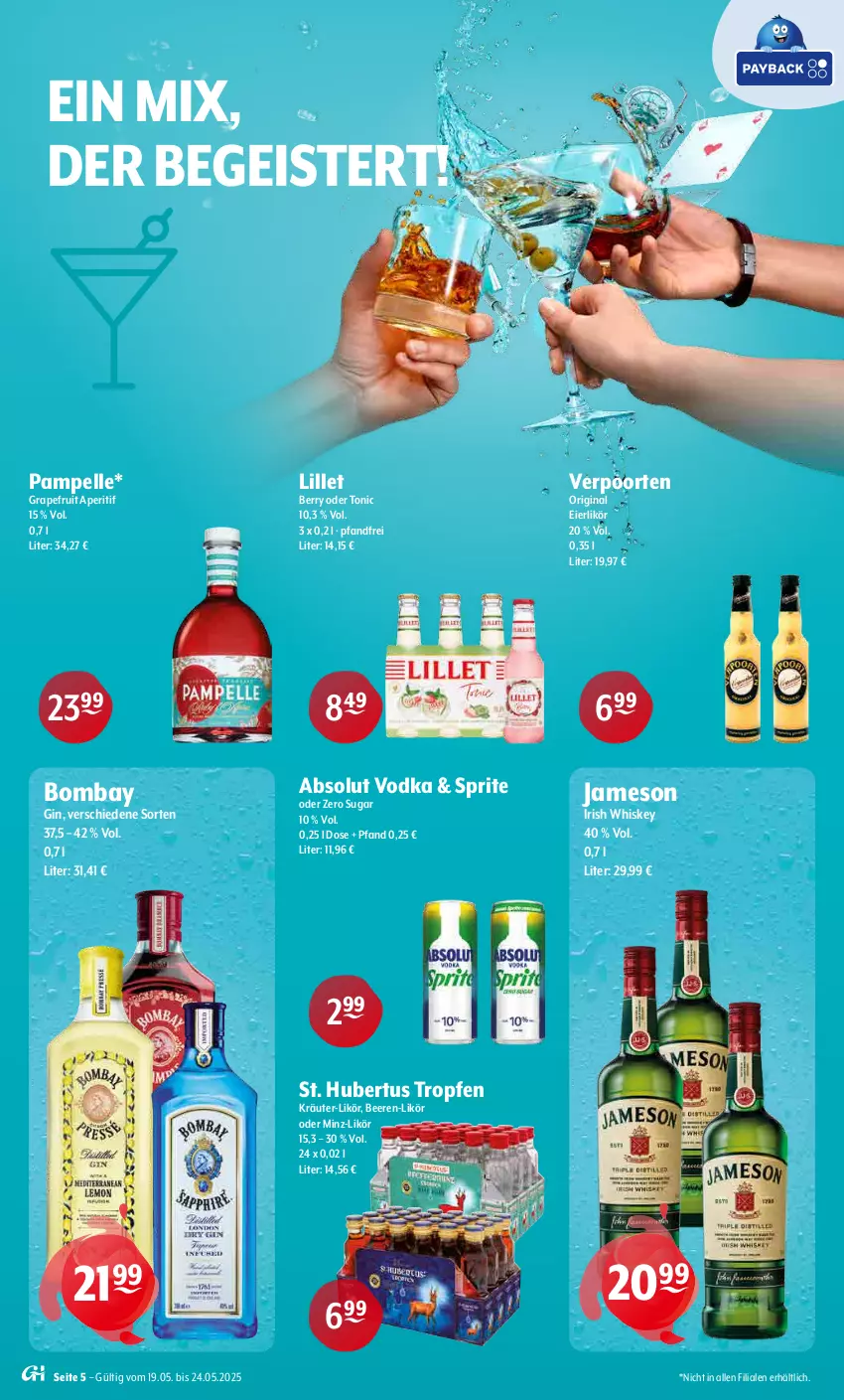 Aktueller Prospekt Getraenke Hoffmann - Prospekte - von 19.05 bis 24.05.2025 - strona 5 - produkty: Absolut Vodka, aperitif, beere, beeren, eier, eierlikör, eis, elle, gin, grapefruit, irish whiskey, jameson, kräuter, likör, lillet, sprite, Ti, tonic, verpoorten, vodka, whiskey