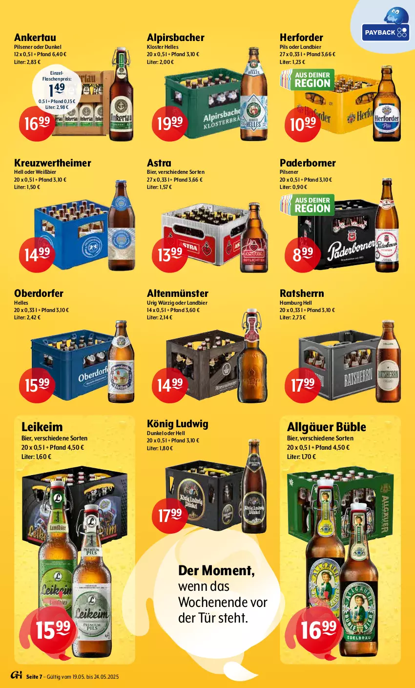 Aktueller Prospekt Getraenke Hoffmann - Prospekte - von 19.05 bis 24.05.2025 - strona 7 - produkty: Alpirsbacher, Altenmünster, Astra, bier, eimer, eis, elle, flasche, LG, pils, pilsener, Ratsherrn, reis, Ti