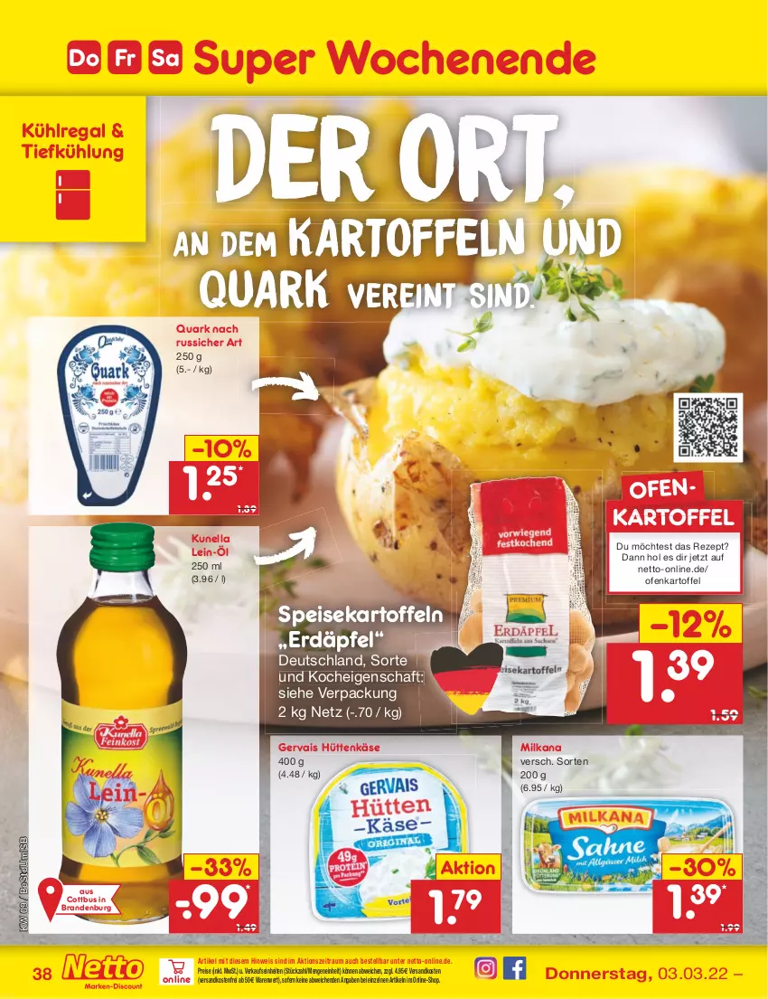 Aktueller Prospekt Netto Marken-Discount - Filial-Angebote - von 28.02 bis 05.03.2022 - strona 38 - produkty: eis, gervais, kartoffel, kartoffeln, Käse, kühlregal, milka, milkana, ndk, Ofen, quark, regal, reis, rezept, speisekartoffeln, Ti, usb, versandkostenfrei