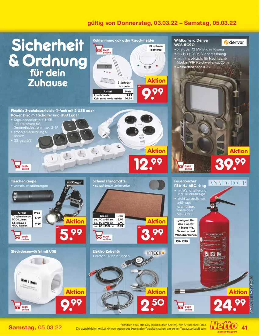 Aktueller Prospekt Netto Marken-Discount - Filial-Angebote - von 28.02 bis 05.03.2022 - strona 41 - produkty: angebot, batterie, buch, deo, eis, Elektro, kamera, Lampe, Rauch, reis, Schal, schmutzfangmatte, steckdose, Steckdosenleiste, Tasche, taschen, taschenlampe, Ti, usb, wandhalterung, wasser, Wild, Wildkamera, würfel, ZTE