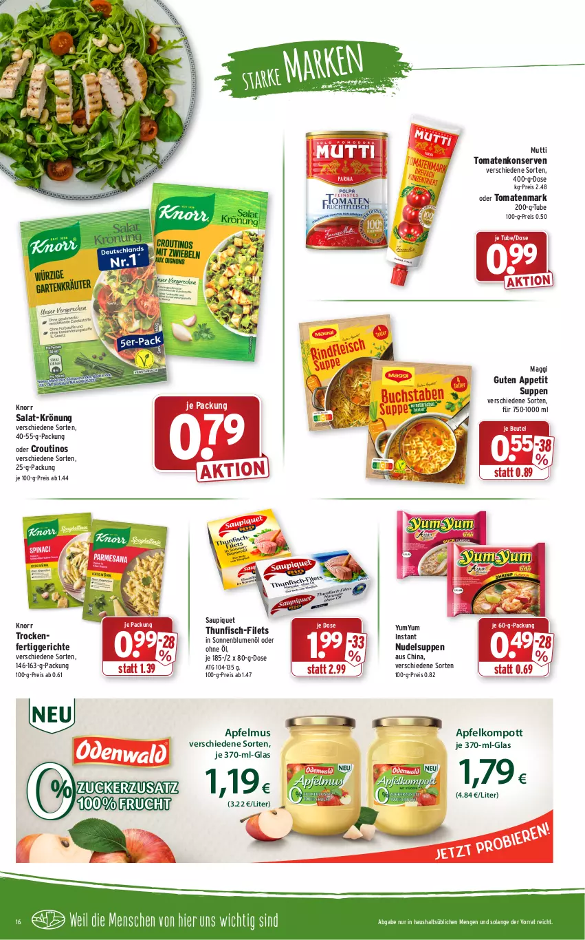 Aktueller Prospekt Wasgau - Prospekte - von 03.01 bis 08.01.2022 - strona 16 - produkty: apfel, apfelmus, beutel, blume, blumen, blumenöl, eis, fertiggericht, fertiggerichte, filet, filets, fisch, knorr, Konserven, maggi, Mutti, nudel, reis, salat, saupiquet, sonnenblume, sonnenblumen, sonnenblumenöl, suppe, suppen, thunfisch, Ti, tomate, tomaten, tomatenkonserven, tomatenmark