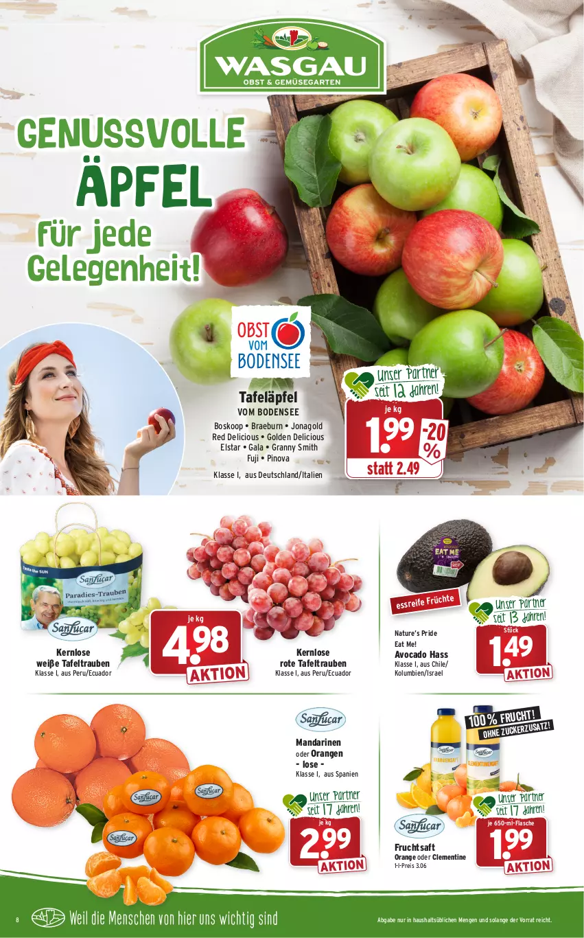 Aktueller Prospekt Wasgau - Prospekte - von 03.01 bis 08.01.2022 - strona 8 - produkty: avocado, eis, flasche, frucht, fruchtsaft, mandarine, mandarinen, natur, nuss, orange, orangen, reis, saft, tafeläpfel, tafeltrauben, Ti, trauben