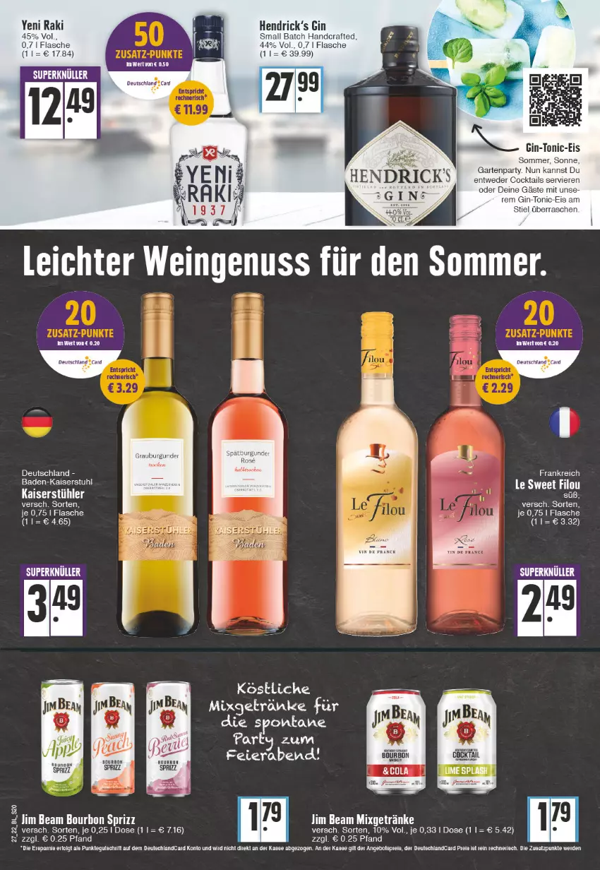 Aktueller Prospekt Edeka - Angebote der Woche - von 04.07 bis 09.07.2022 - strona 20 - produkty: angebot, angebote, Bad, burgunder, cocktail, cocktails, deutschlandcard, eis, erde, flasche, Garten, getränk, getränke, gin, jim beam, Kaiser, LG, Mixgetränk, Stühl, stuhl, Ti, tonic, usb, yeni raki